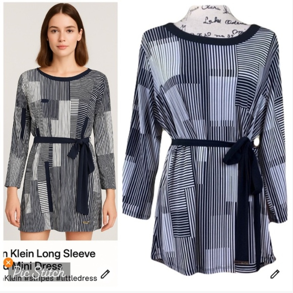 Calvin Klein Long Sleeve Belted Little Mini Dress